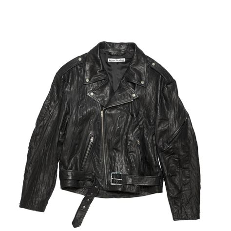 Crinkled Leather Biker Jacket 